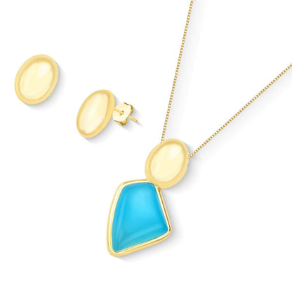 Conjunto Brilhato Pedras Naturais Brasileiras — Folheado a Ouro