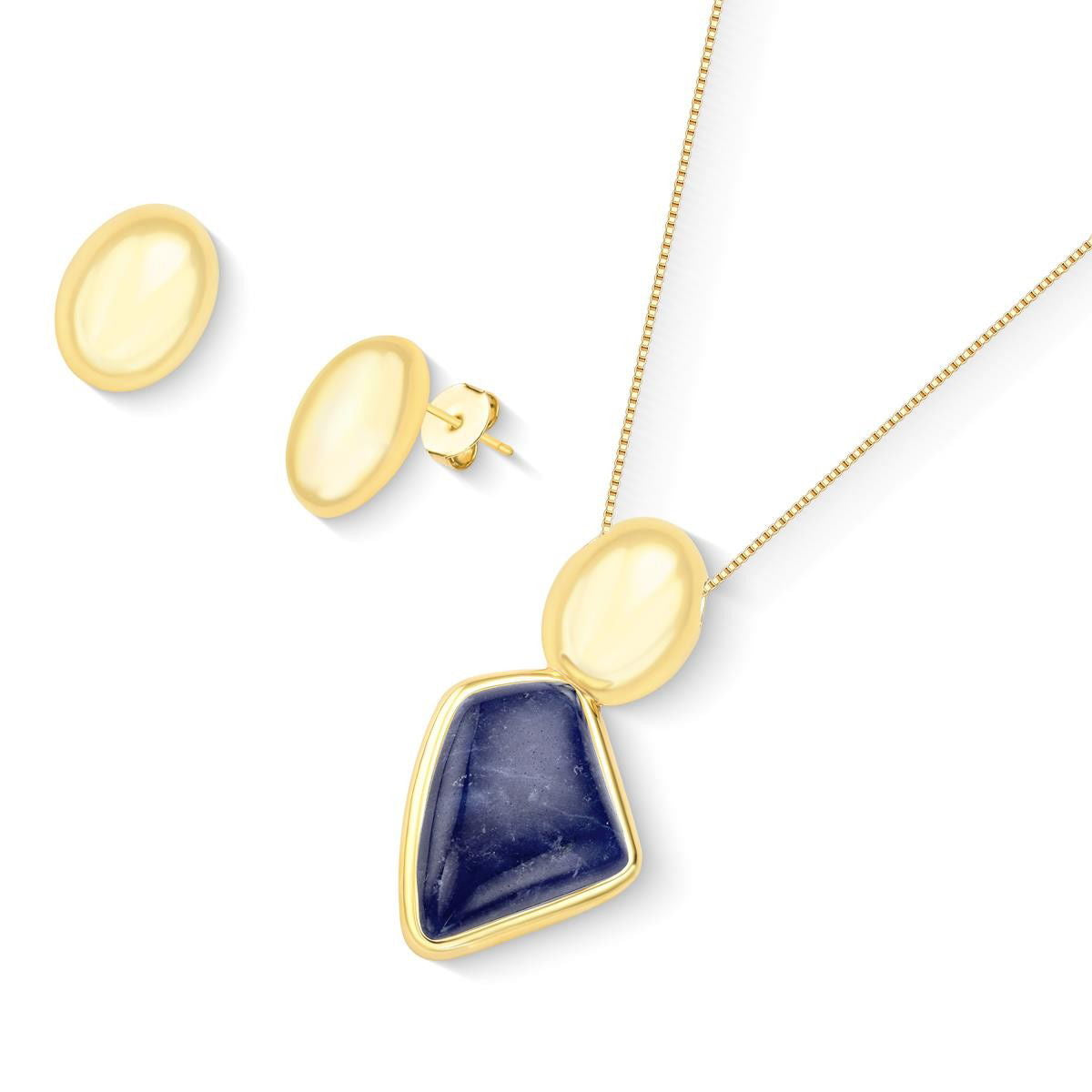 Conjunto Brilhato Pedras Naturais Brasileiras — Folheado a Ouro