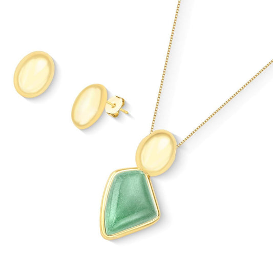 Conjunto Brilhato Pedras Naturais Brasileiras — Folheado a Ouro — AMETISTA