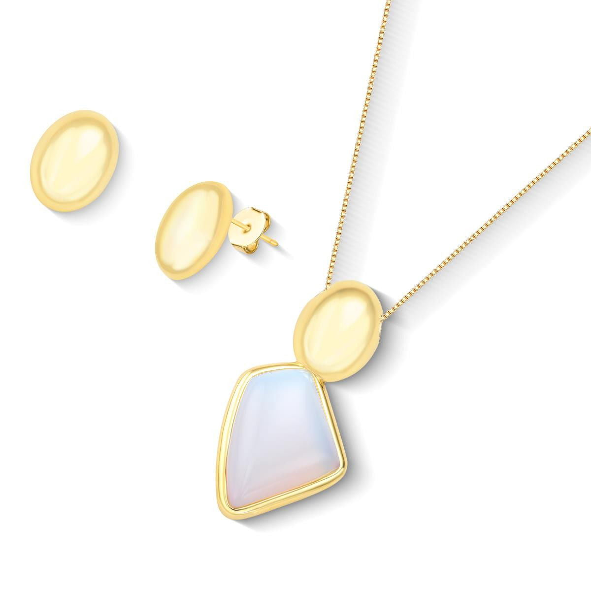 Conjunto Brilhato Pedras Naturais Brasileiras — Folheado a Ouro