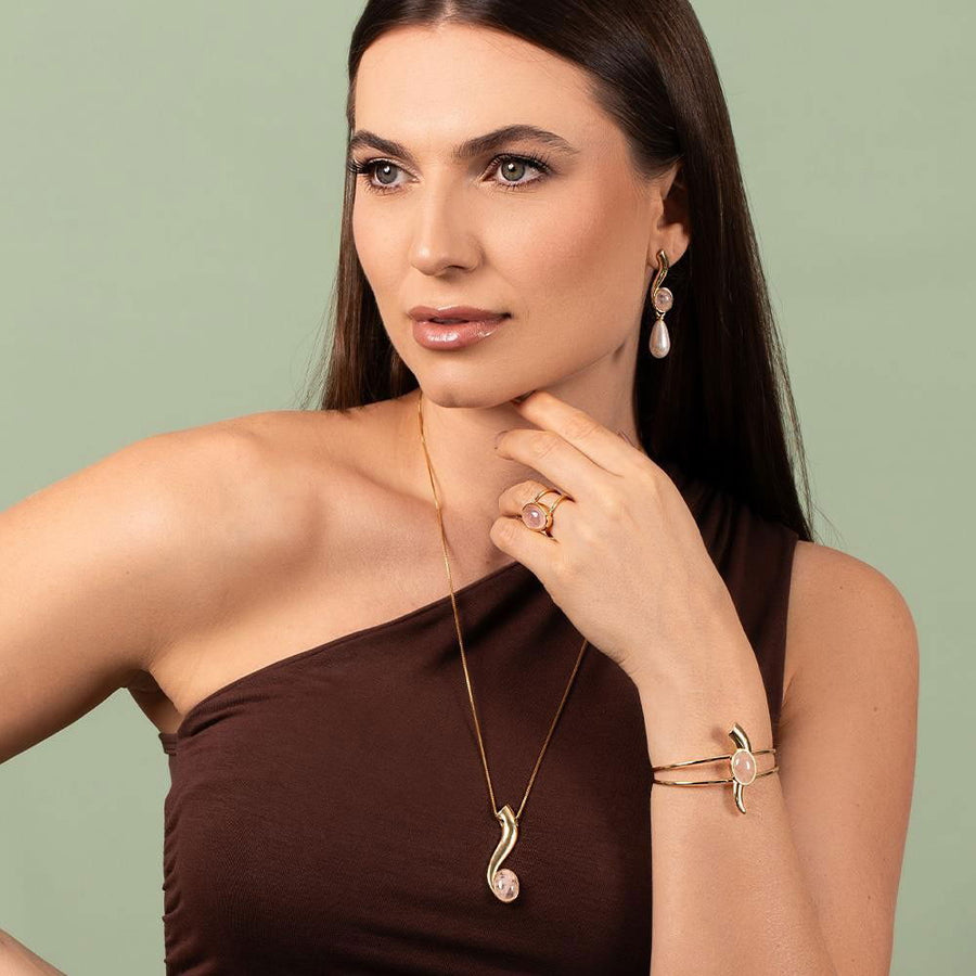 Conjunto Brilhato Pedras Naturais Brasileiras — Folheado a Ouro