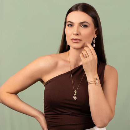 Conjunto Brilhato Pedras Naturais Brasileiras — Folheado a Ouro — QUARTZO VERDE