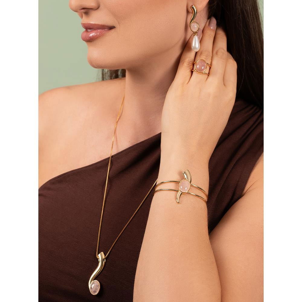 Conjunto Brilhato Pedras Naturais Brasileiras — Folheado a Ouro — HOWLITA