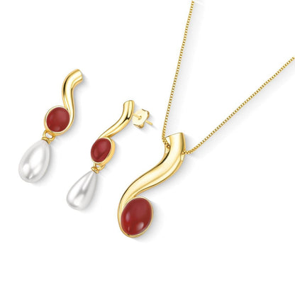 Conjunto Brilhato Pedras Naturais Brasileiras — Folheado a Ouro — HEMATITA