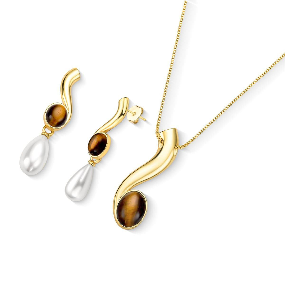 Conjunto Brilhato Pedras Naturais Brasileiras — Folheado a Ouro
