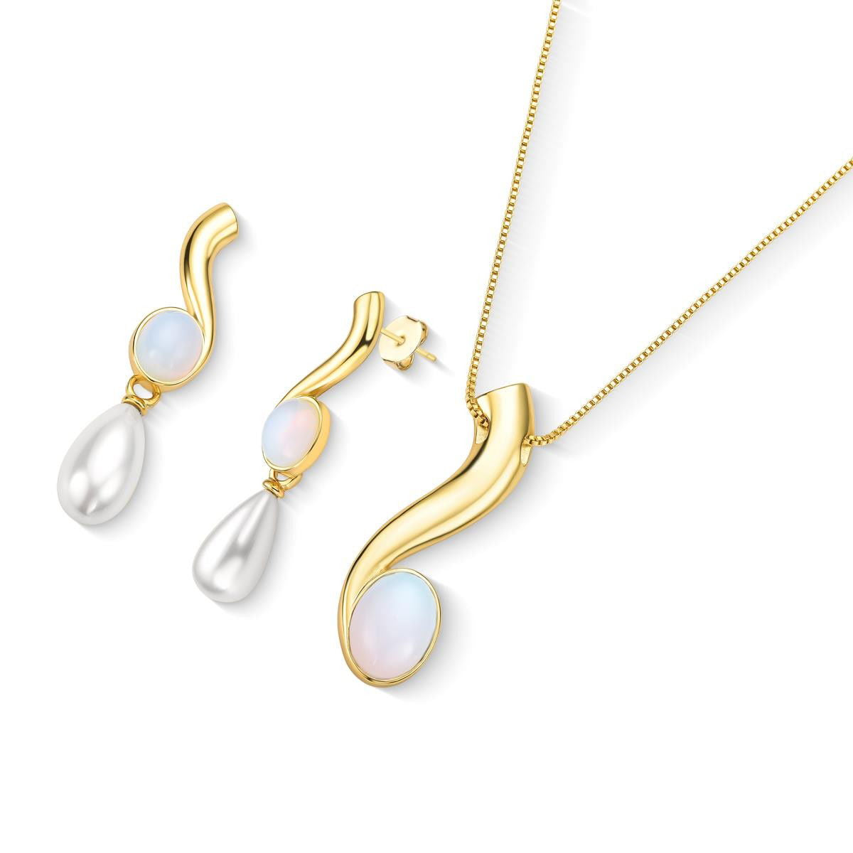 Conjunto Brilhato Pedras Naturais Brasileiras — Folheado a Ouro