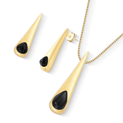 Conjunto Brilhato Pedras Naturais Brasileiras — Folheado a Ouro — QUARTZO ROSA