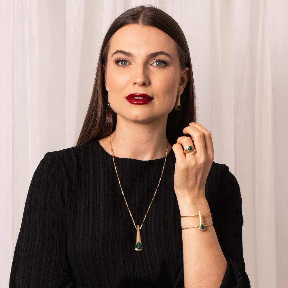 Conjunto Brilhato Pedras Naturais Brasileiras — Folheado a Ouro