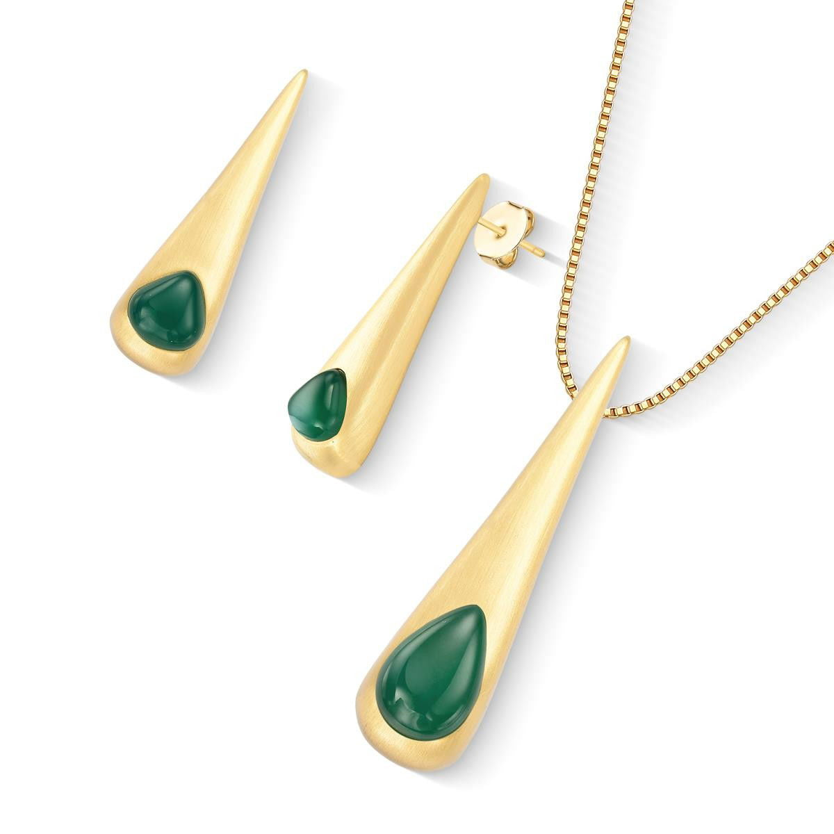 Conjunto Brilhato Pedras Naturais Brasileiras — Folheado a Ouro