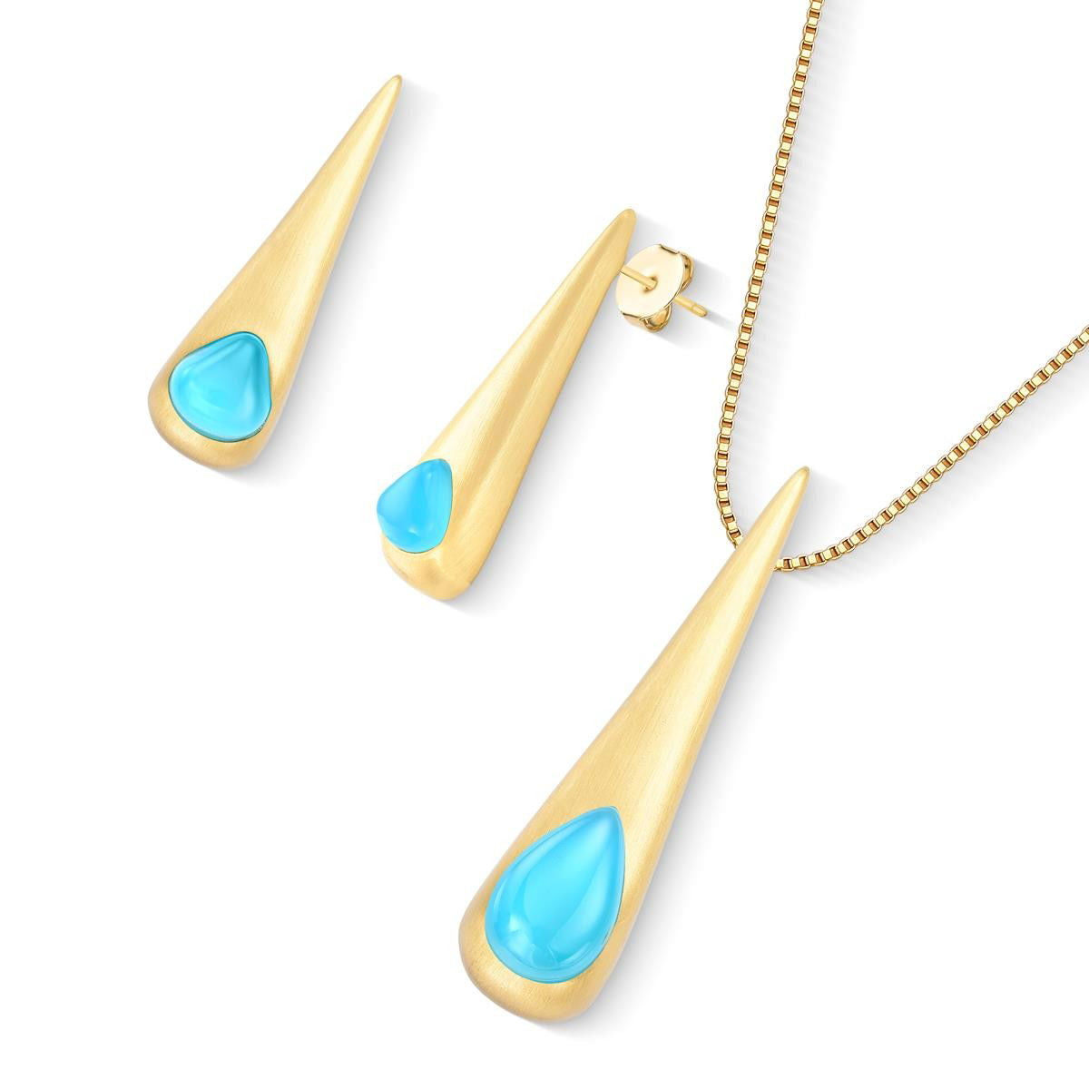 Conjunto Brilhato Pedras Naturais Brasileiras — Folheado a Ouro