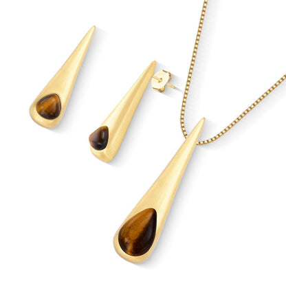 Conjunto Brilhato Pedras Naturais Brasileiras — Folheado a Ouro