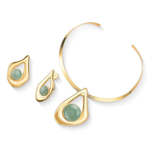 Conjunto Possebon Folheado a Ouro - Pedra Natural