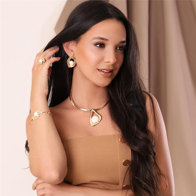 Conjunto Possebon Folheado a Ouro - Pedra Natural