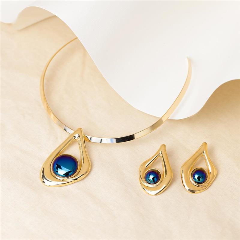 Conjunto Possebon Folheado a Ouro - Pedra Natural