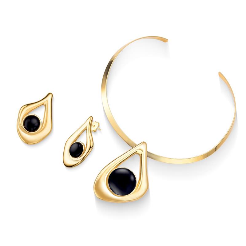 Conjunto Possebon Folheado a Ouro - Pedra Natural