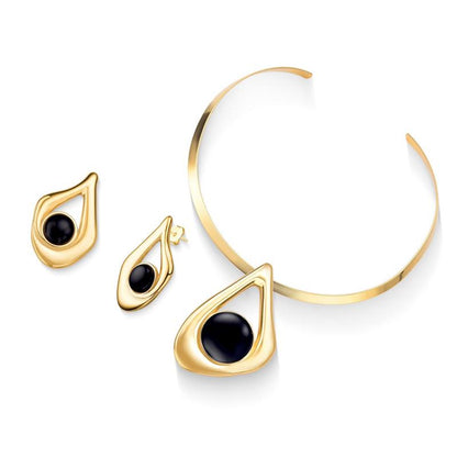 Conjunto Possebon Folheado a Ouro - Pedra Natural