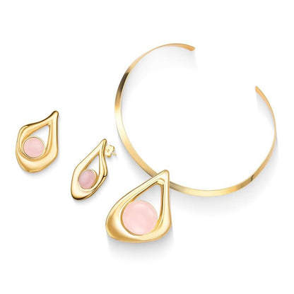 Conjunto Possebon Folheado a Ouro - Pedra Natural