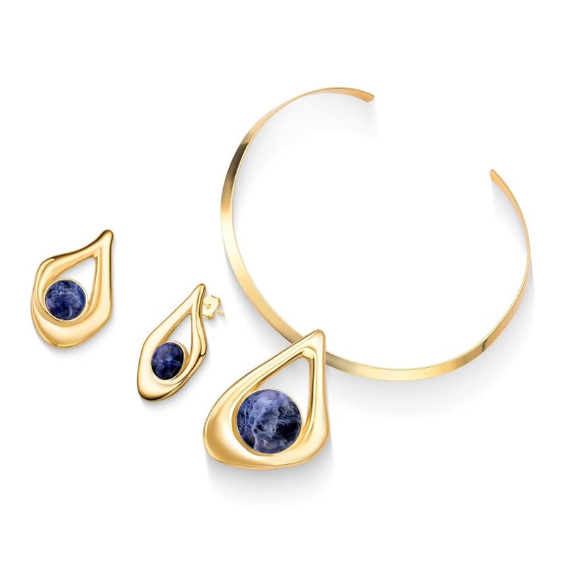 Conjunto Possebon Folheado a Ouro - Pedra Natural