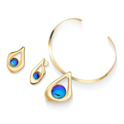 Conjunto Possebon Folheado a Ouro - Pedra Natural