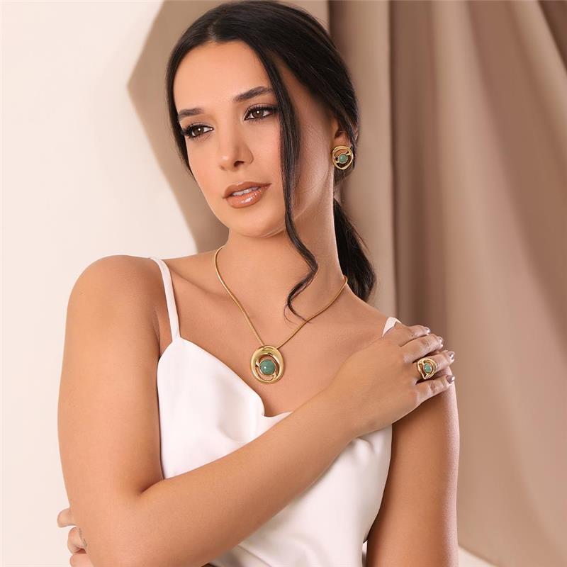 Conjunto Brilhato Pedras Naturais Brasileiras — Folheado a Ouro