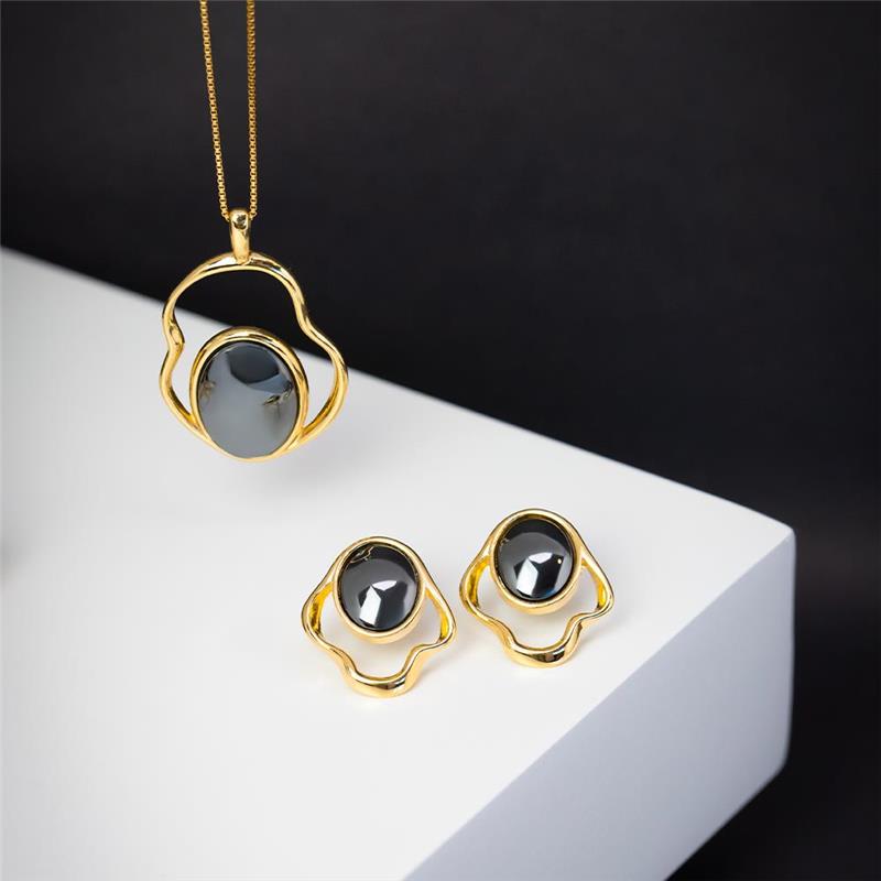 Conjunto Brilhato Pedras Naturais Brasileiras — Folheado a Ouro