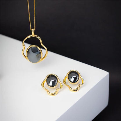 Conjunto Brilhato Pedras Naturais Brasileiras — Folheado a Ouro