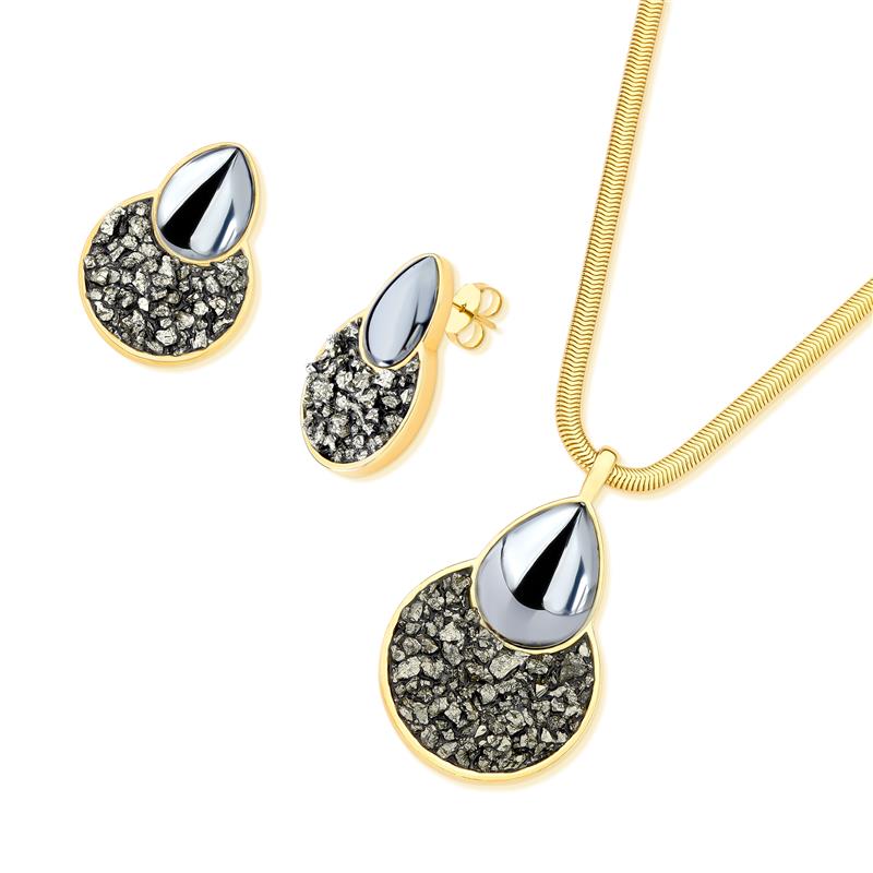 Conjunto Brilhato Pedras Naturais Brasileiras — Folheado a Ouro