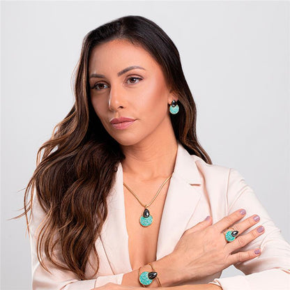 Conjunto Brilhato Pedras Naturais Brasileiras — Folheado a Ouro