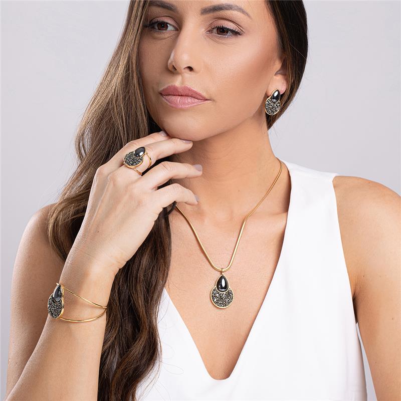 Conjunto Brilhato Pedras Naturais Brasileiras — Folheado a Ouro