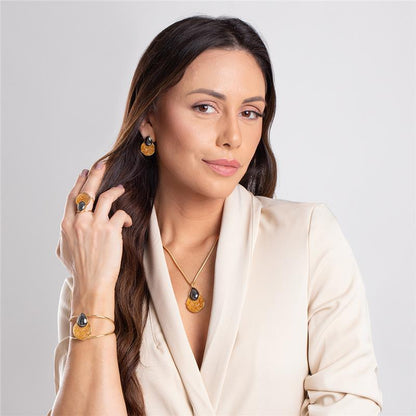 Conjunto Brilhato Pedras Naturais Brasileiras — Folheado a Ouro