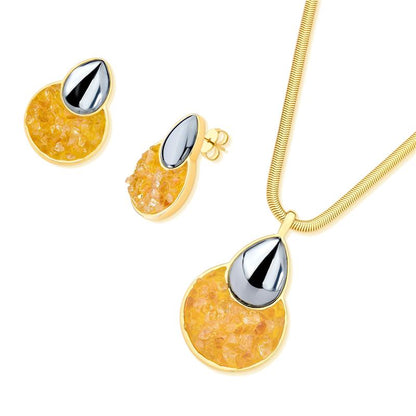 Conjunto Brilhato Pedras Naturais Brasileiras — Folheado a Ouro
