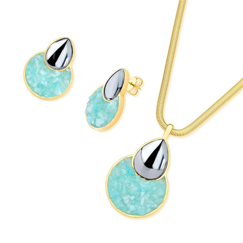Conjunto Brilhato Pedras Naturais Brasileiras — Folheado a Ouro