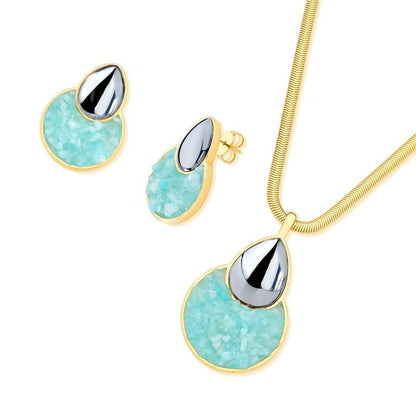 Conjunto Brilhato Pedras Naturais Brasileiras — Folheado a Ouro
