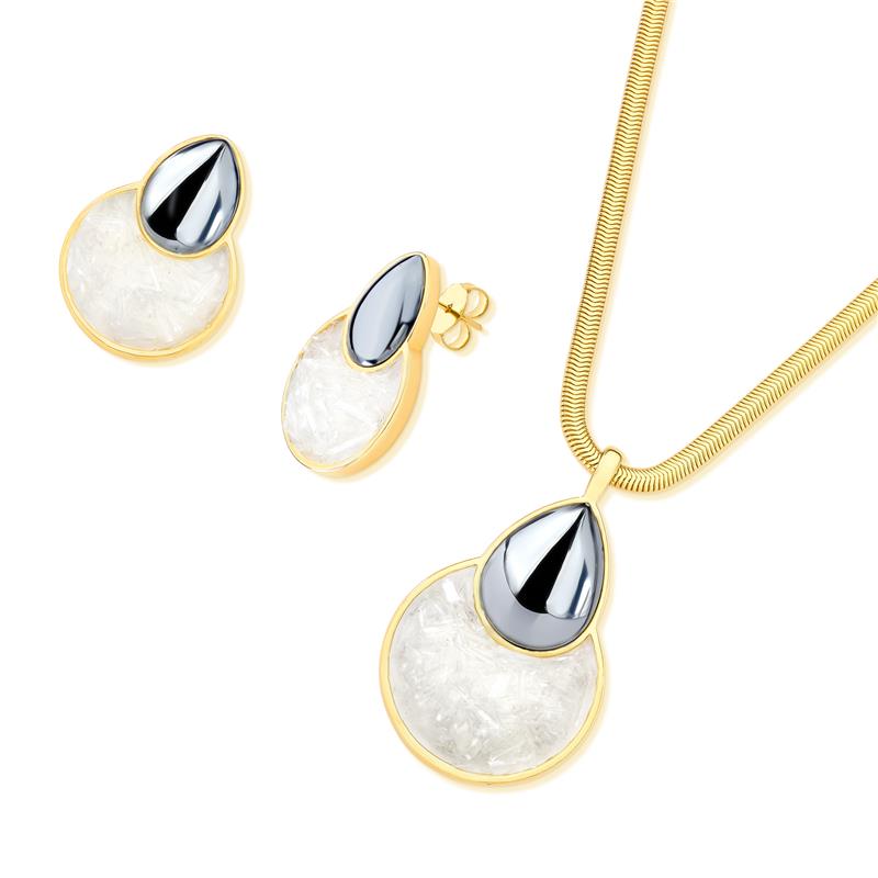 Conjunto Brilhato Pedras Naturais Brasileiras — Folheado a Ouro