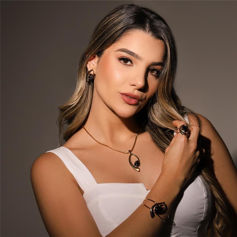 Conjunto Brilhato Pedras Naturais Brasileiras — Folheado a Ouro