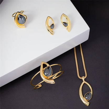 Conjunto Brilhato Pedras Naturais Brasileiras — Folheado a Ouro