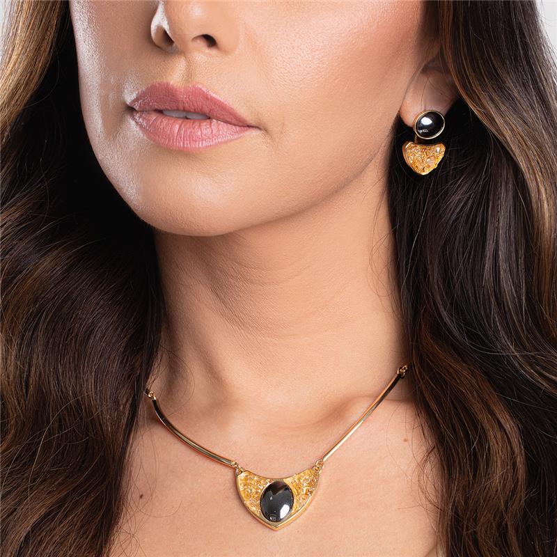 Conjunto Brilhato Pedras Naturais Brasileiras — Folheado a Ouro