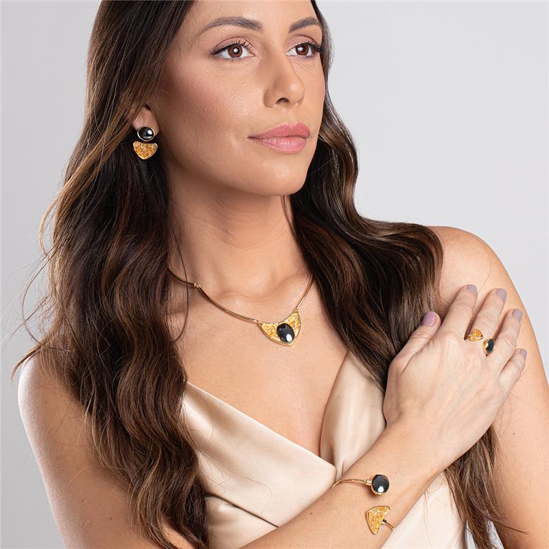 Conjunto Brilhato Pedras Naturais Brasileiras — Folheado a Ouro