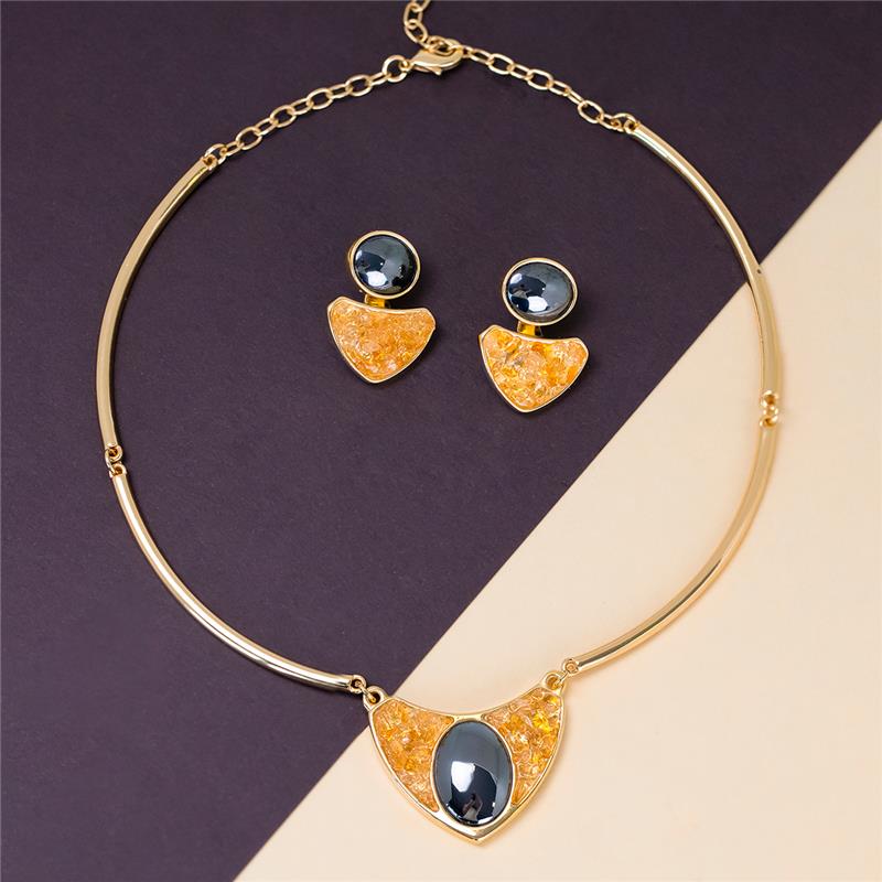 Conjunto Brilhato Pedras Naturais Brasileiras — Folheado a Ouro