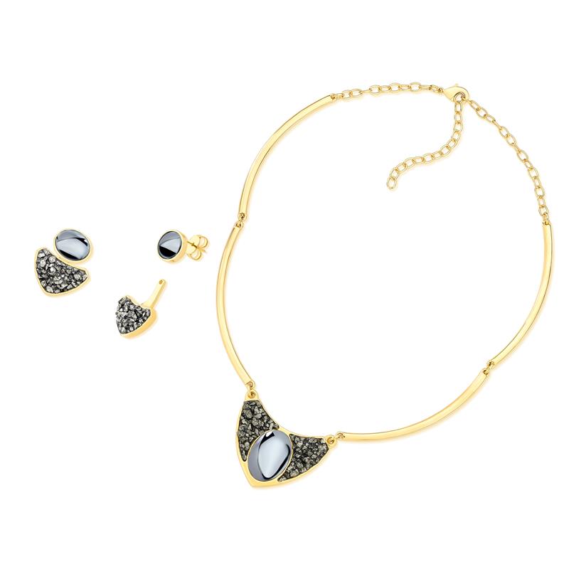 Conjunto Brilhato Pedras Naturais Brasileiras — Folheado a Ouro