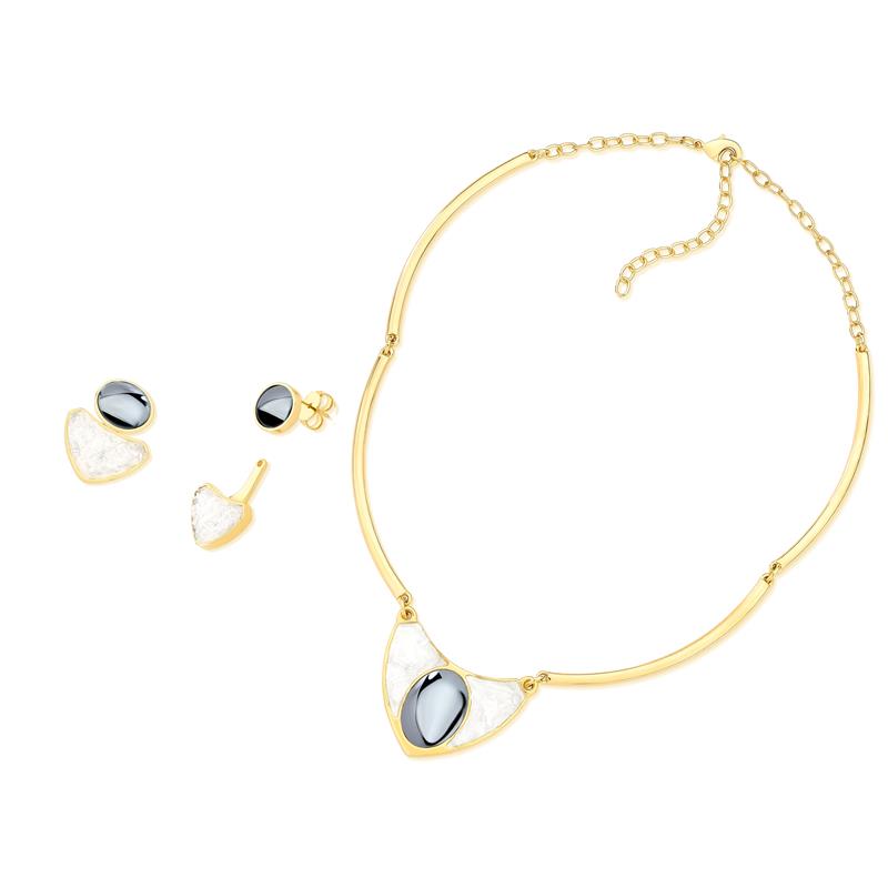 Conjunto Brilhato Pedras Naturais Brasileiras — Folheado a Ouro