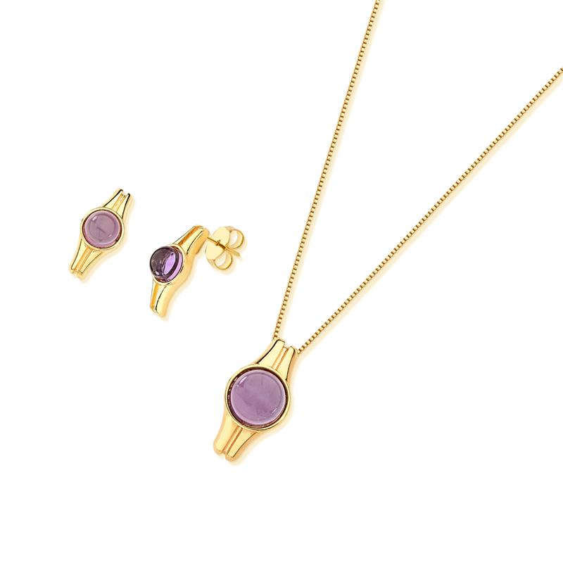Conjunto Brilhato Pedras Naturais Brasileiras — Folheado a Ouro