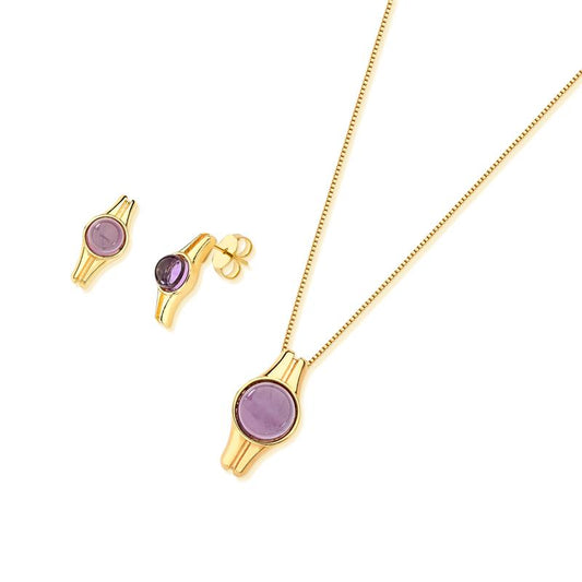 Conjunto Brilhato Pedras Naturais Brasileiras — Folheado a Ouro
