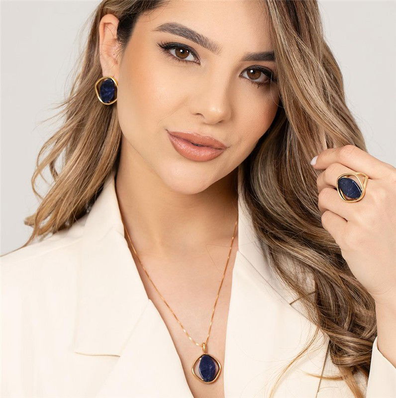 Conjunto Brilhato Pedras Naturais Brasileiras — Folheado a Ouro