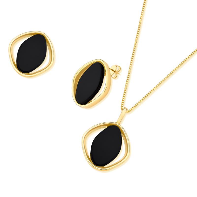 Conjunto Brilhato Pedras Naturais Brasileiras — Folheado a Ouro