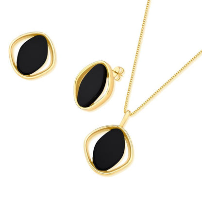 Conjunto Brilhato Pedras Naturais Brasileiras — Folheado a Ouro
