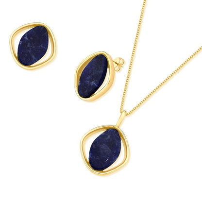 Conjunto Brilhato Pedras Naturais Brasileiras — Folheado a Ouro