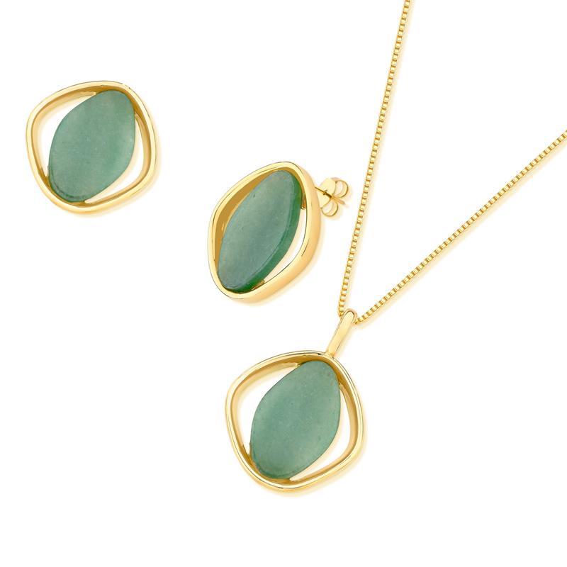 Conjunto Brilhato Pedras Naturais Brasileiras — Folheado a Ouro