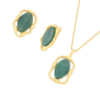 Conjunto Brilhato Pedras Naturais Brasileiras — Folheado a Ouro