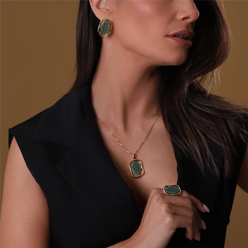 Conjunto Brilhato Pedras Naturais Brasileiras — Folheado a Ouro